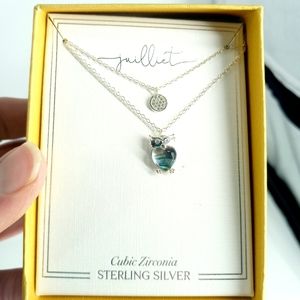 Juilliet Sterling Silver Abalone & Cubic Zirconia Owl & Circle Double Necklace